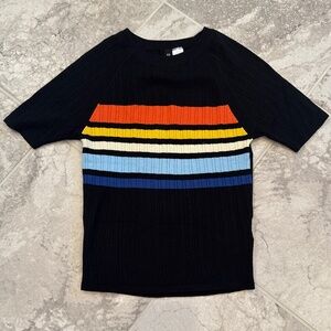 Divided Striped Short Sleeve Sweater